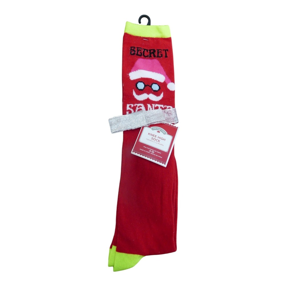 Holiday Time Knee High Socks Womens 4-10 Red New Secret Santa Christmas Graphic